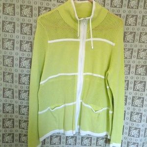 Lime Green Athleisure Sweater Cotton Knit Mesh